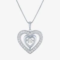 Womens Lab Created White Sapphire Sterling Silver Heart 18 Inch Pendant Necklace
