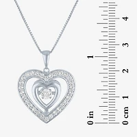 Womens Lab Created White Sapphire Sterling Silver Heart 18 Inch Pendant Necklace