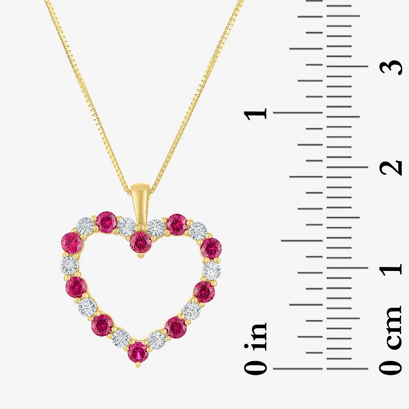 Womens Diamond Accent Lab Created Red Ruby 10K Gold Heart 18 Inch Pendant Necklace