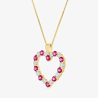 Womens Diamond Accent Lab Created Red Ruby 10K Gold Heart 18 Inch Pendant Necklace