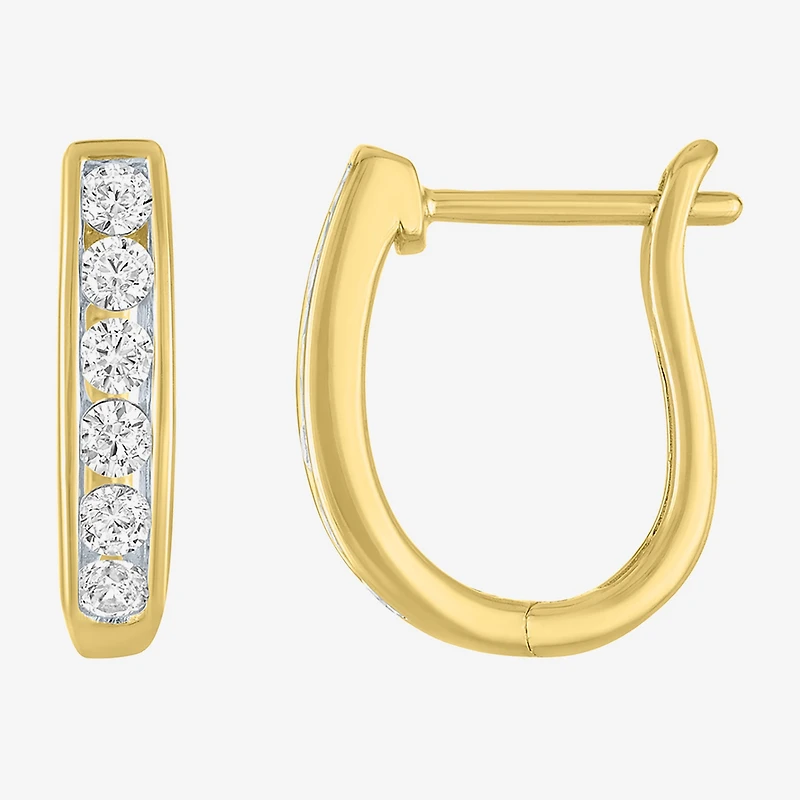 (G-H / I1-I2) Womens 1/3 CT. T.W. Lab Grown White Diamond 10K Gold 13.5mm Hoop Earrings