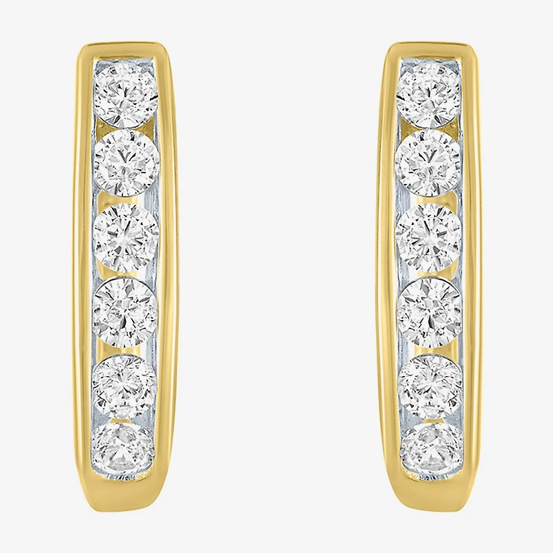 (G-H / I1-I2) Womens 1/3 CT. T.W. Lab Grown White Diamond 10K Gold 13.5mm Hoop Earrings