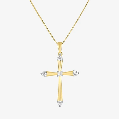 (G-H/ I1-I2) Womens 1/4 CT. T.W. Lab Grown White Diamond 10K Gold Cross 18 Inch Pendant Necklace