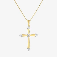 (G-H/ I1-I2) Womens 1/4 CT. T.W. Lab Grown White Diamond 10K Gold Cross 18 Inch Pendant Necklace