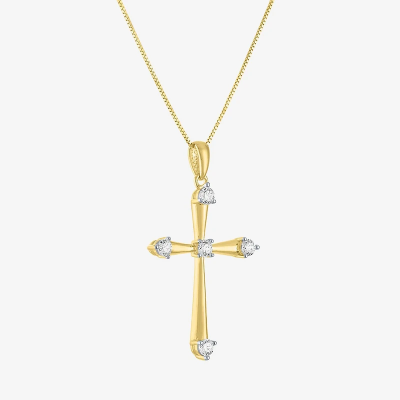 (G-H/ I1-I2) Womens 1/4 CT. T.W. Lab Grown White Diamond 10K Gold Cross 18 Inch Pendant Necklace