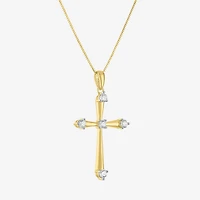(G-H/ I1-I2) Womens 1/4 CT. T.W. Lab Grown White Diamond 10K Gold Cross 18 Inch Pendant Necklace