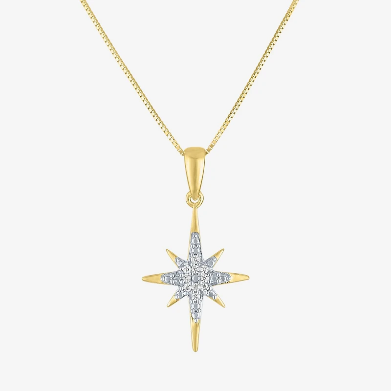 (G-H/I1-I2) North Star Womens Diamond Accent Lab Grown White Diamond 10K Gold Star 18 Inch Pendant Necklace