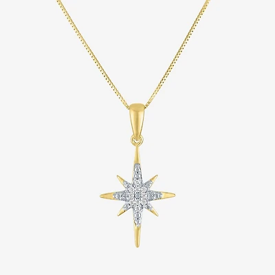 (G-H/I1-I2) North Star Womens Diamond Accent Lab Grown White Diamond 10K Gold Star 18 Inch Pendant Necklace