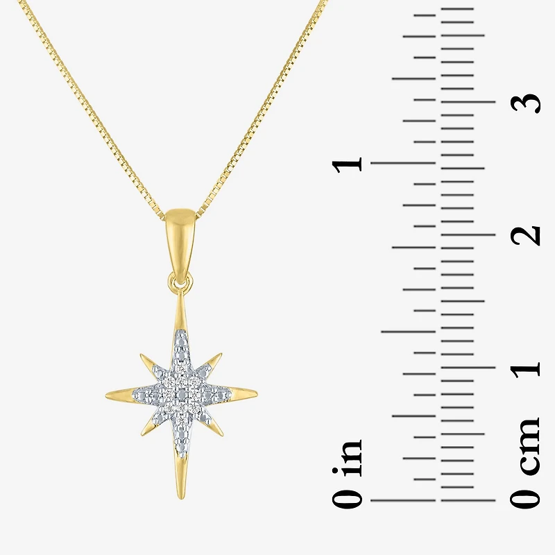 (G-H/I1-I2) North Star Womens Diamond Accent Lab Grown White Diamond 10K Gold Star 18 Inch Pendant Necklace