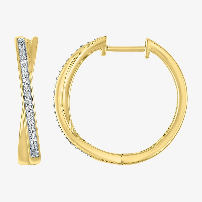 (I1-I2/ G-H) Womens 1/10 CT. T.W. Lab Grown White Diamond 14K Gold Over Silver Sterling Silver 21.9mm Hoop Earrings
