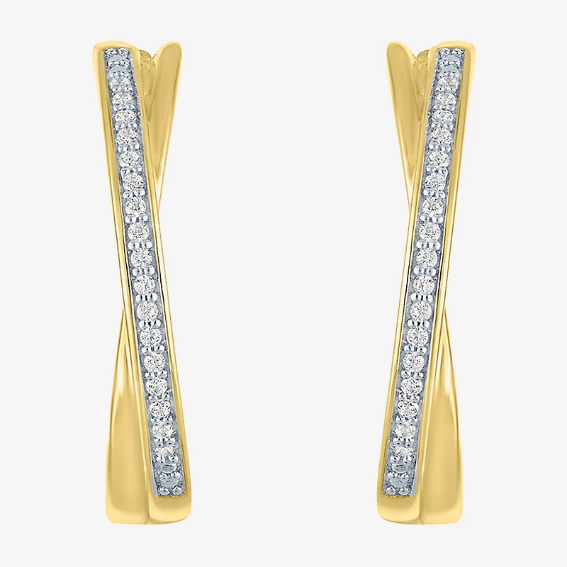(I1-I2/ G-H) Womens 1/10 CT. T.W. Lab Grown White Diamond 14K Gold Over Silver Sterling Silver 21.9mm Hoop Earrings