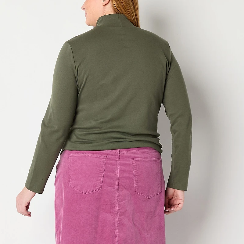 St. John's Bay Womens Plus Mock Neck Long Sleeve T-Shirt
