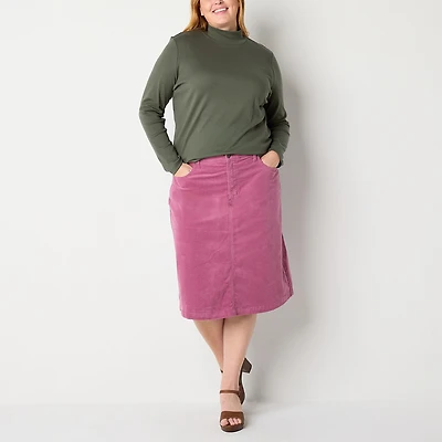 St. John's Bay Womens Plus Mock Neck Long Sleeve T-Shirt