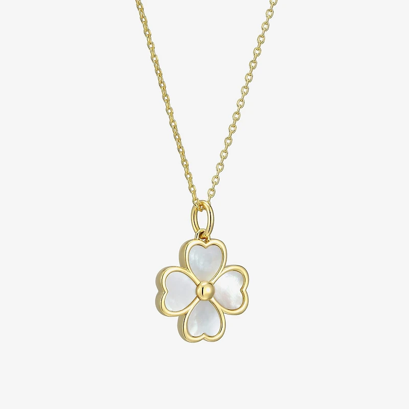 Womens White Mother Of Pearl 18K Gold Over Silver Flower 18 Inch Pendant Necklace