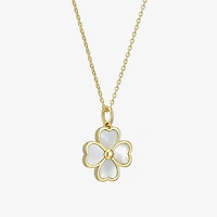 Womens White Mother Of Pearl 18K Gold Over Silver Flower 18 Inch Pendant Necklace