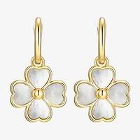 Womens White Mother Of Pearl 18K Gold Over Silver 25.3mm Flower Hoop Earrings