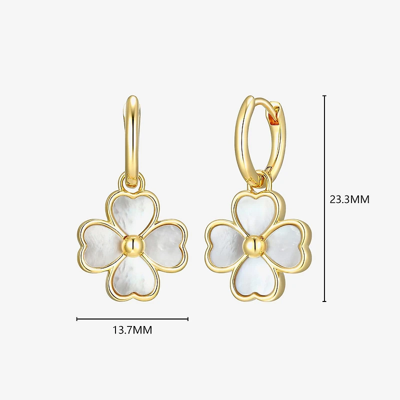 Womens White Mother Of Pearl 18K Gold Over Silver 25.3mm Flower Hoop Earrings