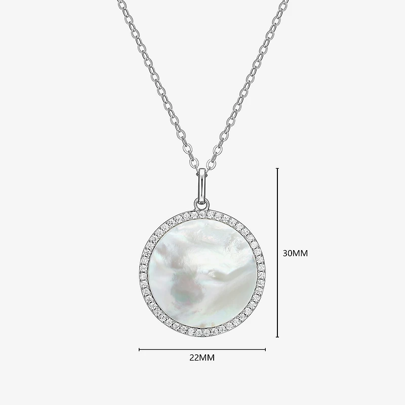 Womens White Mother Of Pearl Sterling Silver Round 20 Inch Pendant Necklace