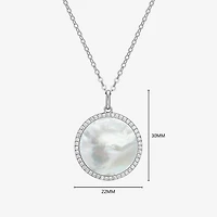 Womens White Mother Of Pearl Sterling Silver Round 20 Inch Pendant Necklace