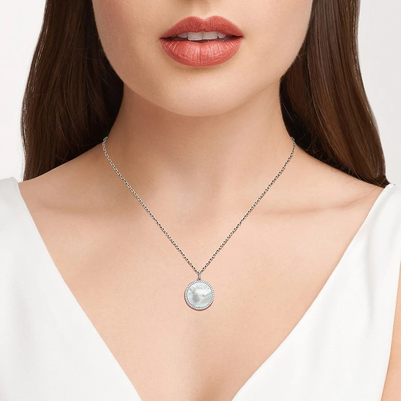 Womens White Mother Of Pearl Sterling Silver Round 20 Inch Pendant Necklace