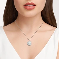 Womens White Mother Of Pearl Sterling Silver Round 20 Inch Pendant Necklace