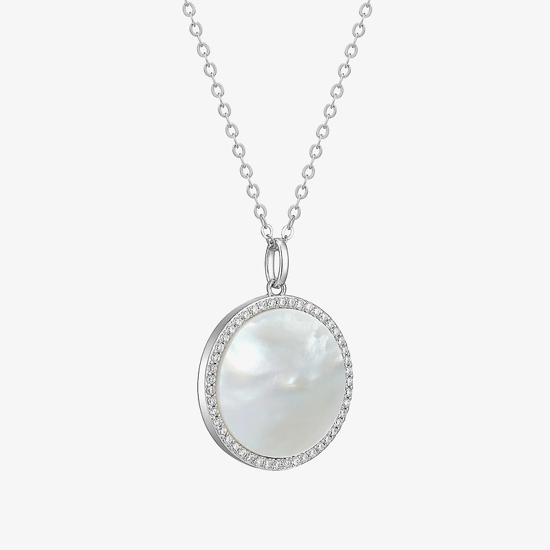 Womens White Mother Of Pearl Sterling Silver Round 20 Inch Pendant Necklace