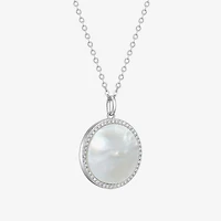 Womens White Mother Of Pearl Sterling Silver Round 20 Inch Pendant Necklace