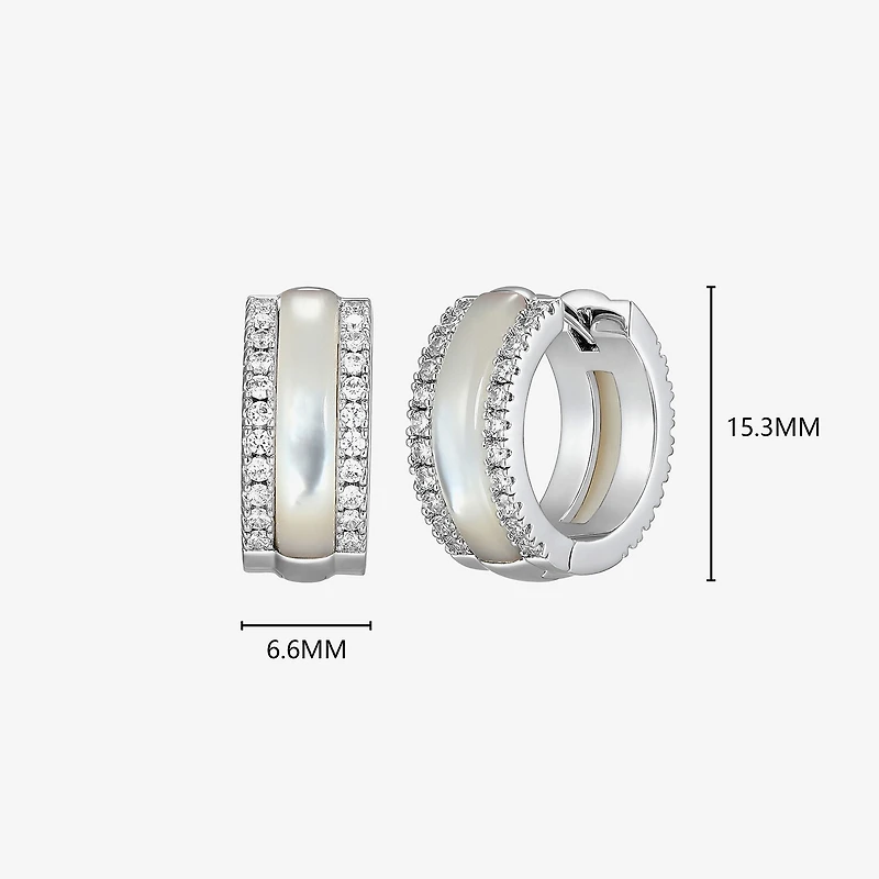 Womens White Mother Of Pearl Sterling Silver 15.6mm Hoop Earrings