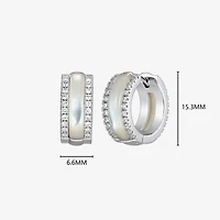 Womens White Mother Of Pearl Sterling Silver 15.6mm Hoop Earrings