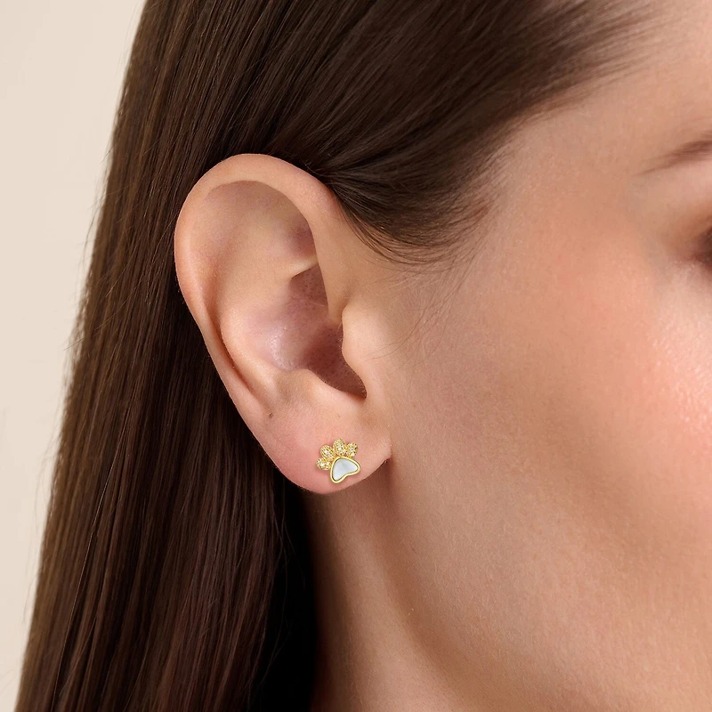 White Mother Of Pearl 18K Gold Over Silver 8.8mm Stud Earrings