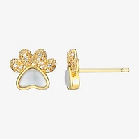 White Mother Of Pearl 18K Gold Over Silver 8.8mm Stud Earrings