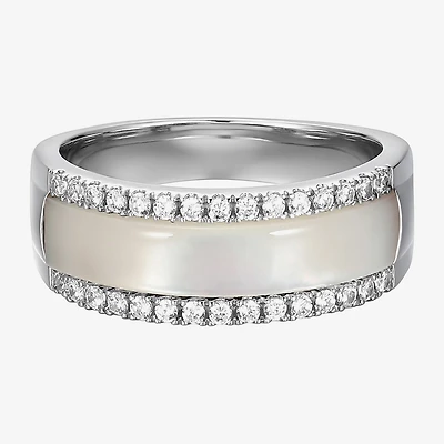 Womens 3.5MM White Mother Of Pearl Sterling Silver Band
