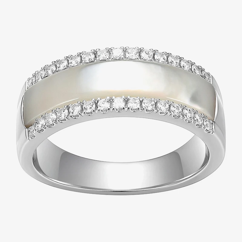Womens 3.5MM White Mother Of Pearl Sterling Silver Band