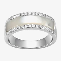 Womens 3.5MM White Mother Of Pearl Sterling Silver Band