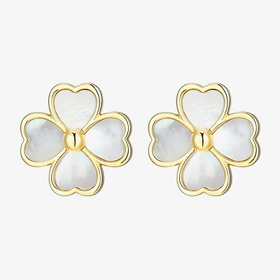White Mother Of Pearl 18K Gold Over Silver 13.1mm Flower Stud Earrings