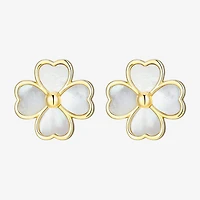 White Mother Of Pearl 18K Gold Over Silver 13.1mm Flower Stud Earrings