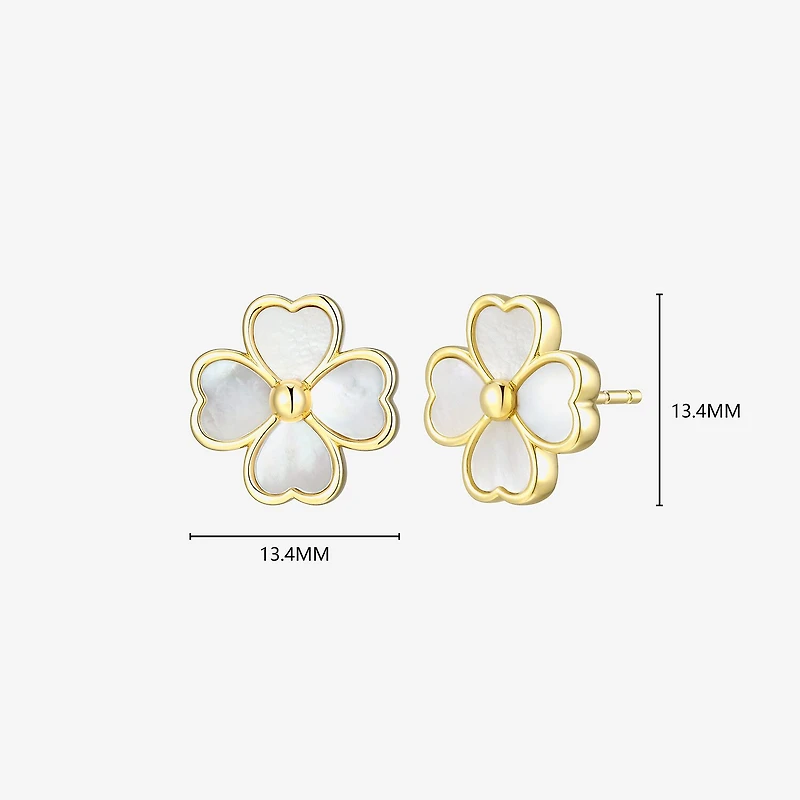 White Mother Of Pearl 18K Gold Over Silver 13.1mm Flower Stud Earrings
