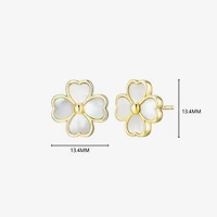 White Mother Of Pearl 18K Gold Over Silver 13.1mm Flower Stud Earrings