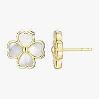White Mother Of Pearl 18K Gold Over Silver 13.1mm Flower Stud Earrings