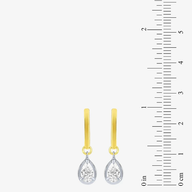(F / Vs2) Womens 1 CT. T.W. Lab Grown White Diamond 10K Two Tone Gold 25mm Pear Hoop Earrings