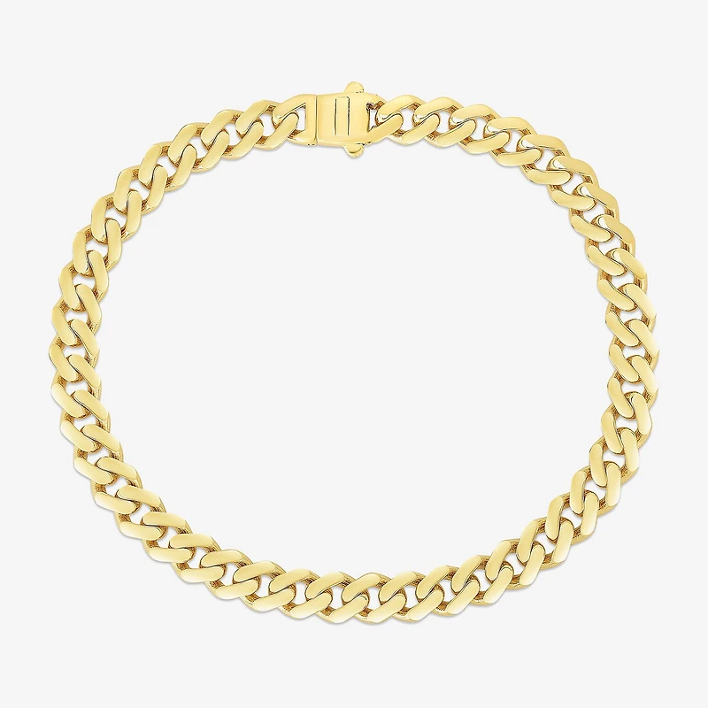 Mens 14K Gold 8 Inch Semisolid Cuban Chain Bracelet