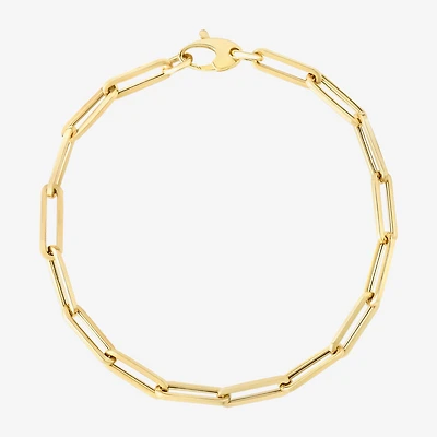 Womens 14K Gold 7.5 Inch Semisolid Paperclip Chain Bracelet