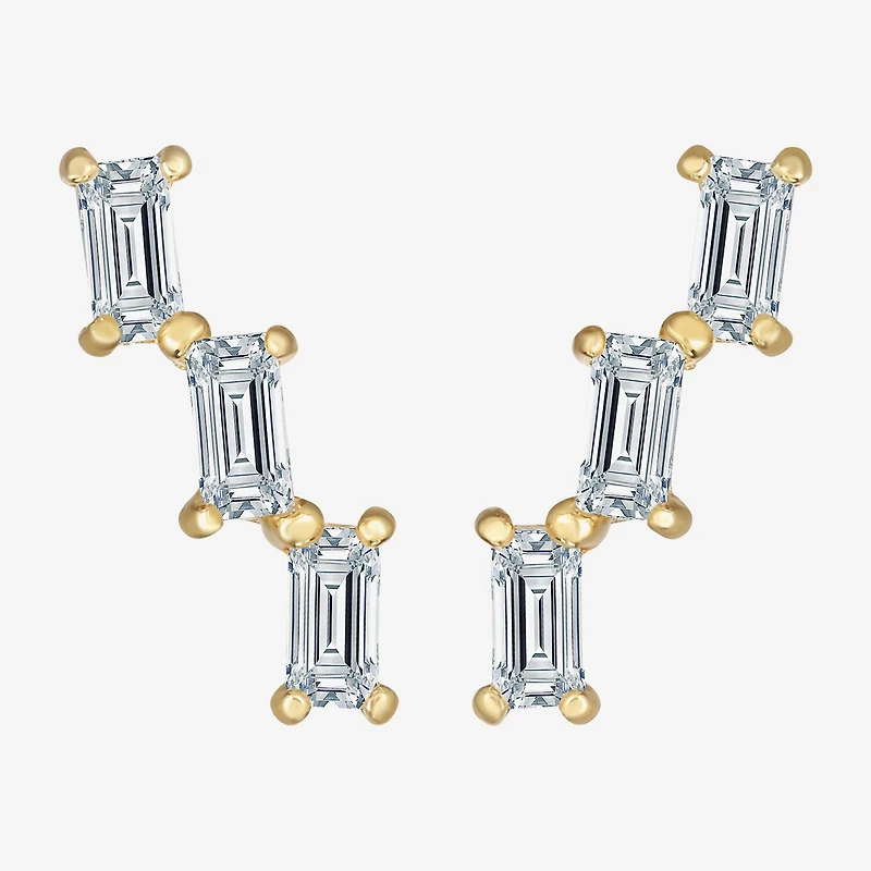 Gold Addiction Cubic Zirconia 14K Gold 12.5mm Rectangular Stud Earrings