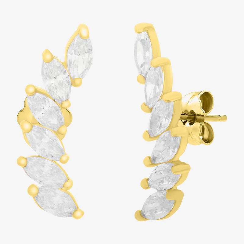 Gold Addiction Cubic Zirconia 14K Gold 14.9mm Marquise Stud Earrings