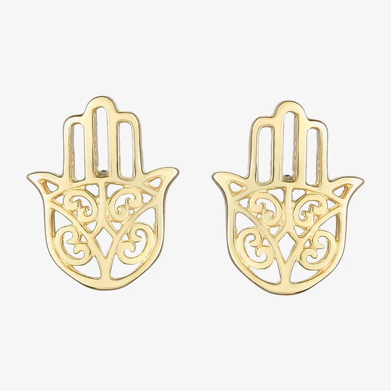 14K Gold 8mm Hamsa Stud Earrings