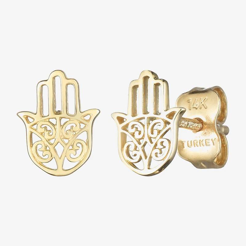 14K Gold 8mm Hamsa Stud Earrings
