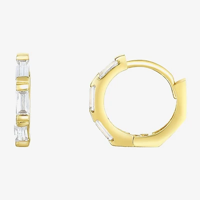 Womens Cubic Zirconia 14K Gold 11mm Rectangular Hoop Earrings