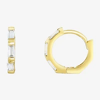 Womens Cubic Zirconia 14K Gold 11mm Rectangular Hoop Earrings