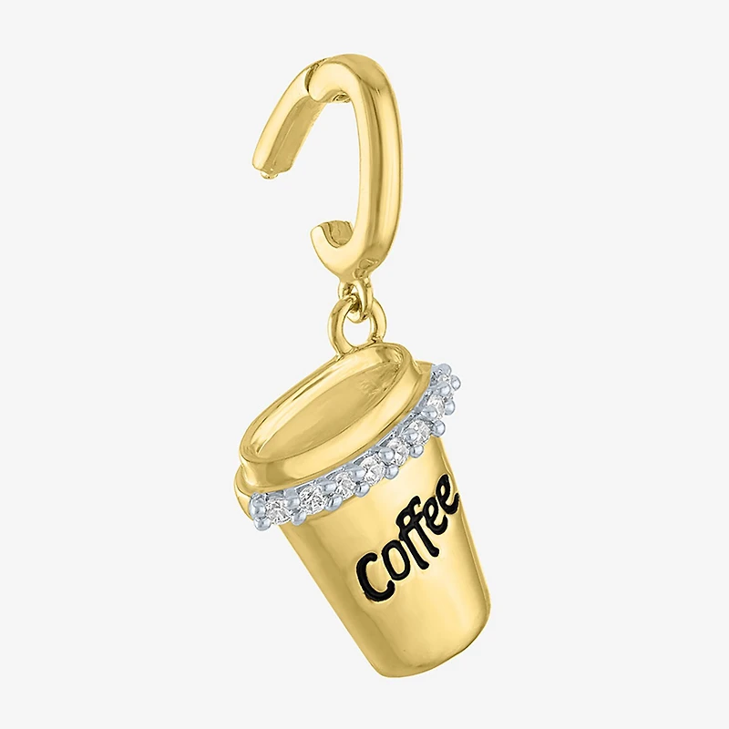 Charmed by Diamond Addiction Accent Coffee (G-H / Si2- I1) White 14K Gold Over Silver Charm