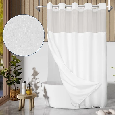 Awesome Home™ No Hook Slub Linen Texture Peva Snap-In Liner Shower Curtain